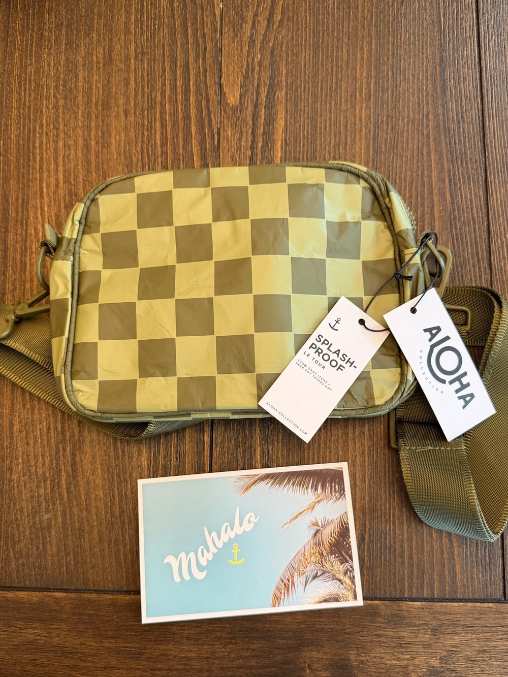 NWT ALOHA Collection Le Tour Green Checkered Crossbody Bag